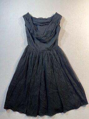 Vintage 60's Draped Bateau Neck Chiffon Fit-And-Flare Dress